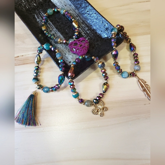 Gold Plated Agate Beaded Artisanal Stretchable Bracelets 3 Colors Options! - Picture 4 of 6